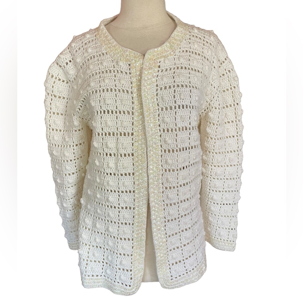 Source Unknown Sequin Trim, Open Weave‎ Open Knit Cardigan